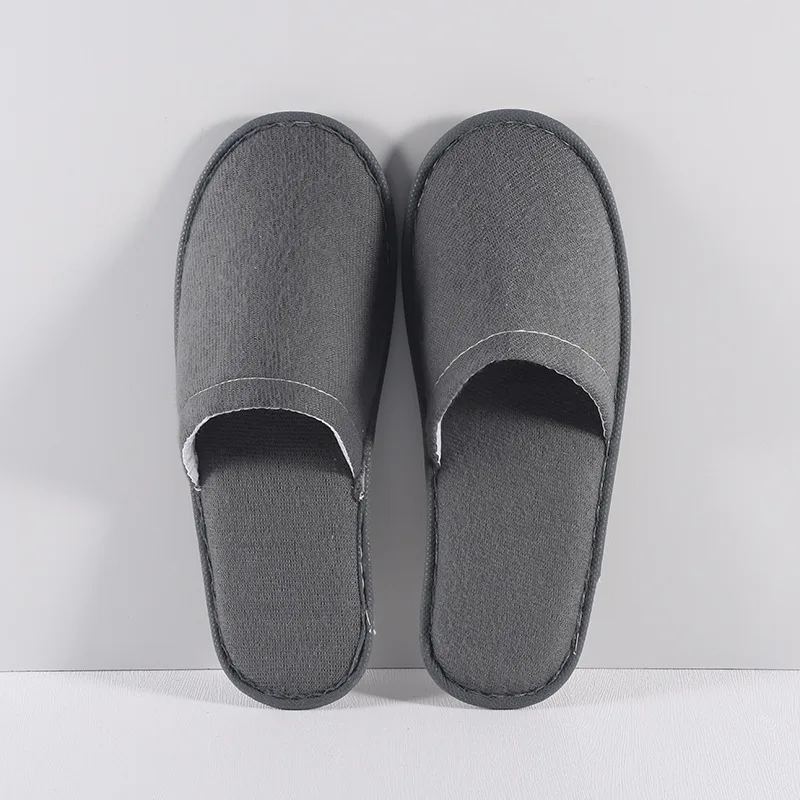 Custom Logo Wholesale High Quality Fur Fluffy White Hotel Room Spa Guest Disposable Cotton Terry Slippers Wholesale Cheap