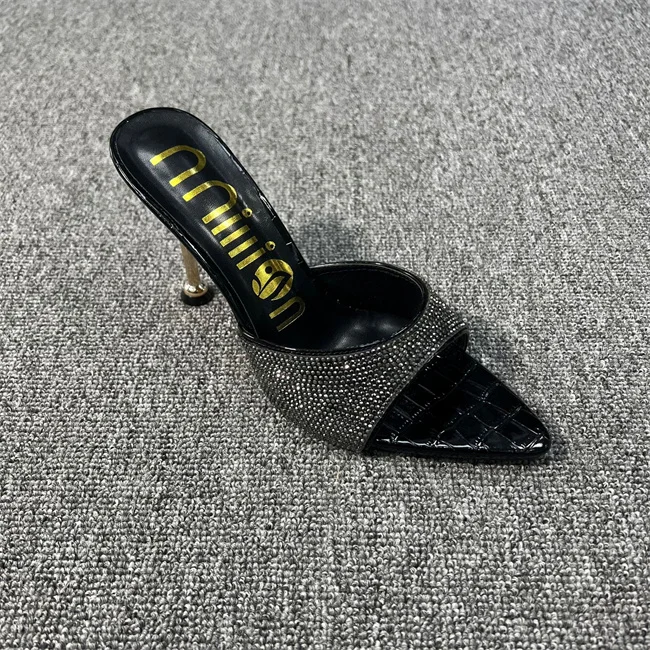 Stylish Pointed toe shoes stiletto heels slippers for women Sexy Beauty Shiny ladies slippers