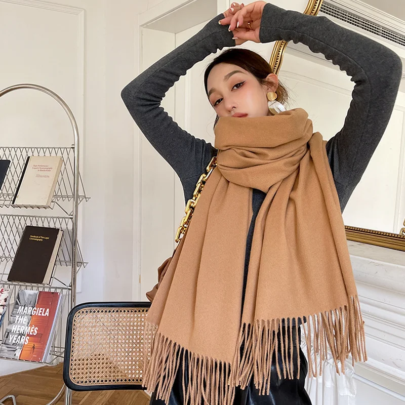 Универсальный монохромный кашемировый шарф однотонная шаль с кисточками длинный теплый акриловый шарф для пар Универсальный монохромный