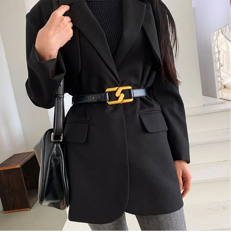 Cowhide Leather Belt For Women Handmade Gold Buckle Belts For Dress Adjustable Genuine Leather Waist Belts