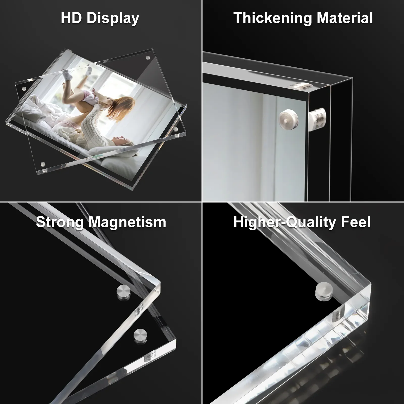 Wholesale High Quality Clear Freestanding Double Sided Bezelless Magnetic Acrylic Photo Frame for Desktop Display