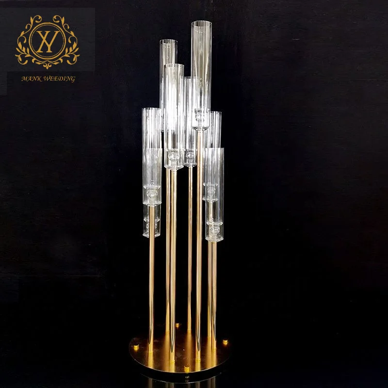 8-head Golden Iron Metal Candlestick Decorative Pillar Candle Holder Centerpiece for Wedding Home Decor