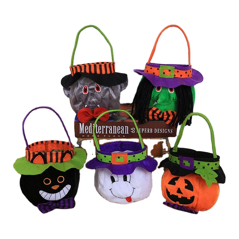 Halloween Loot Party Kids Pumpkin Trick Or Treat Tote Bags Candy Bag Halloween Candy Storage Bucket Portable Gift Basket