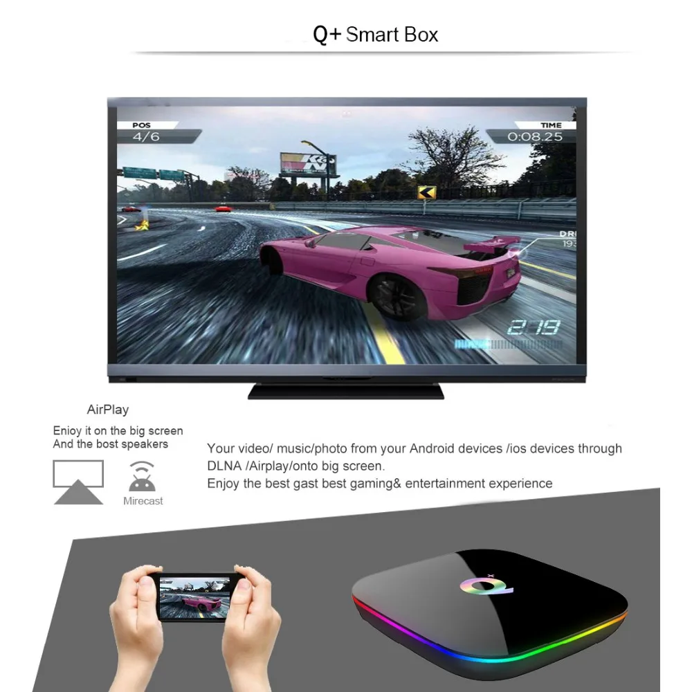 НОВЫЙ Q plus 6K HD Android 9 0 Смарт ТВ-бокс 2 4G wifi 4 Гб ОЗУ 32 ПЗУ четырехъядерный медиаплеер TV Box