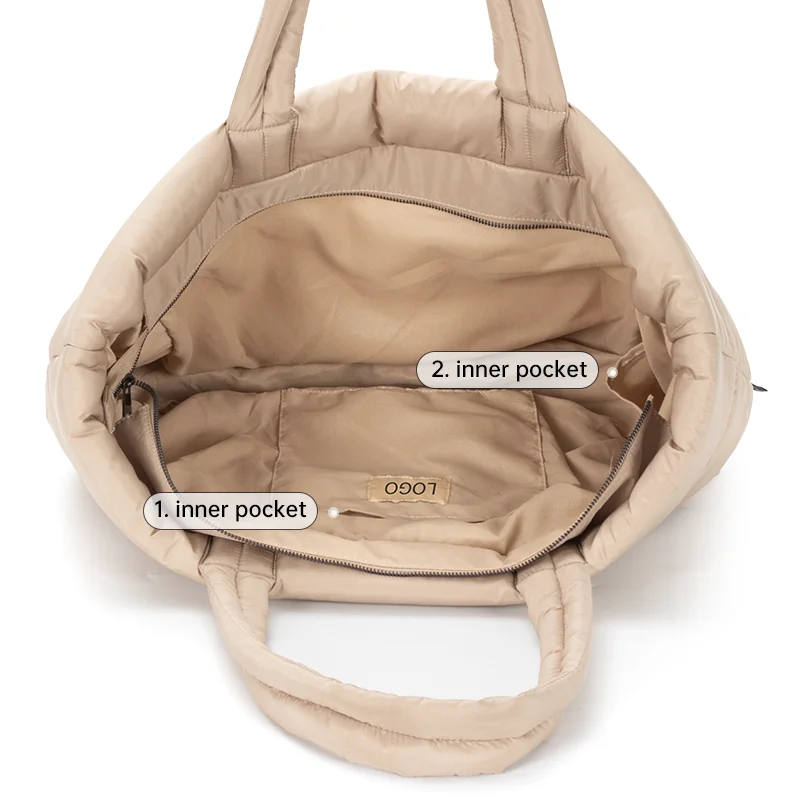 large carryall puffy cotton shoulder bag white lightweight oversize custom quilted puffer travel tote bag woman handbag