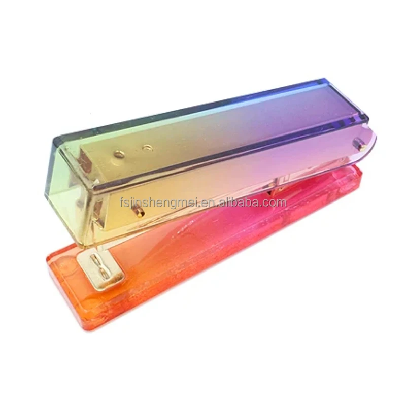 Luxury Metal Office Stationery Gradient Color Acrylic Gold Stapler Hand Stitcher with Staples Acrylic Book Sewer Machine
