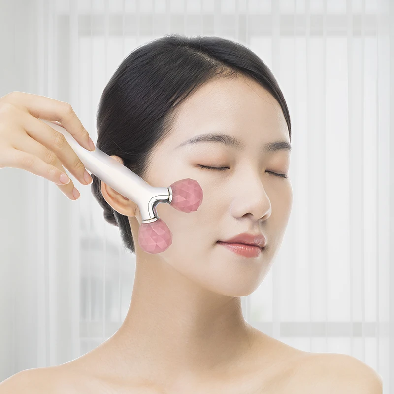 Factory New Design Diamond  3D Jade Roller Portable Slender Y Shape Jade Facial Rose Quartz Roller Strong Massage V Face