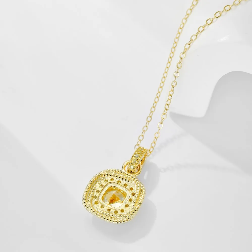 Dylam Simple Link Chain Jewellery Necklaces 18K Gold Plated Yellow 8A Cubic Zirconia Solitaire Pendant Necklace for Women