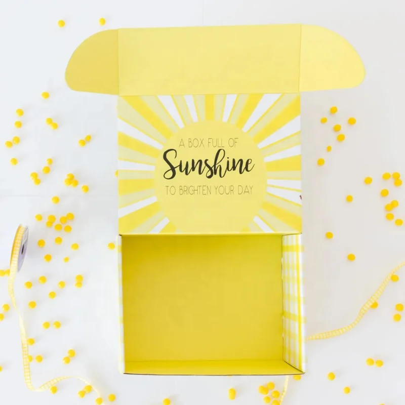 Small Clothes Food Cosmetics Paper Corrugated Cardboard Mailer Shipping Boxes Packaging Yellow Shoes Box Clothing Packaging 