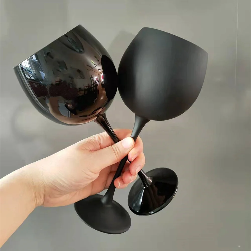Wholesale Solid Black Color Glass Goblet Frosted Wine Glasses With Black Stem