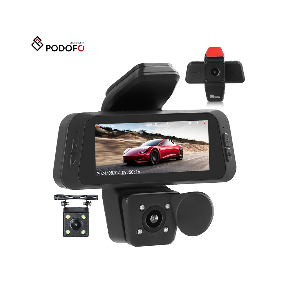 Podofo 3-inch three Lens Dash Cam 1080P WIFI Car DVR Night Vision + G-Sensor+ Parking Monitoring + 3 Cameras Loop recording OEM