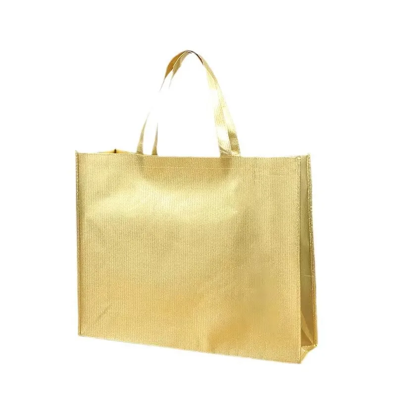 Hot sale gift pink Gold Silver sturdy laser holographic non woven clothing store shopping tote bag