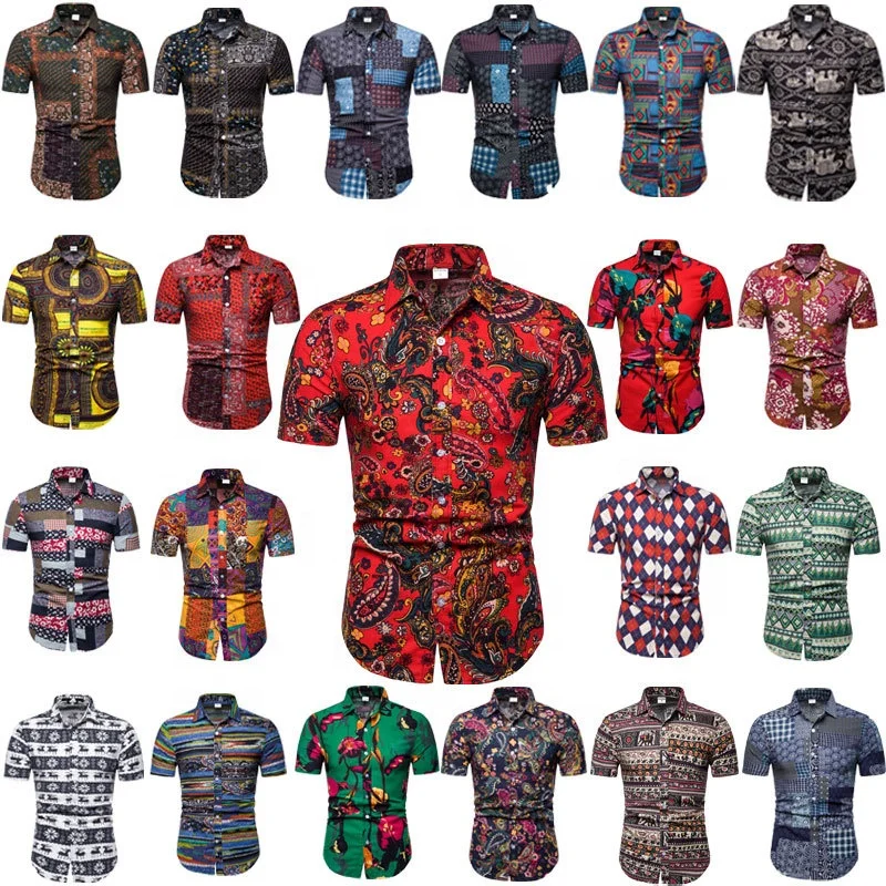 
Summer Hawaiian casual style beach flower short sleeve floral men shirts flower shirt for men 