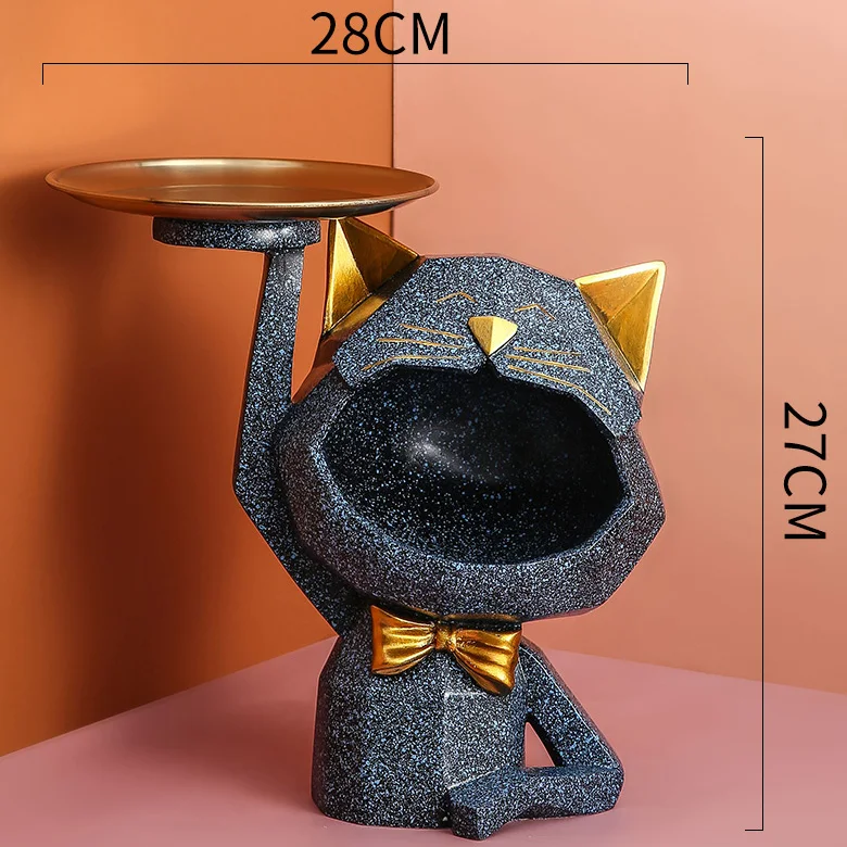 Custom Cute Resin Big Mouth Lucky Cat Figurine, Resin Animal Key Bowl Storage Holder, Snack Organizer For Home Decoration