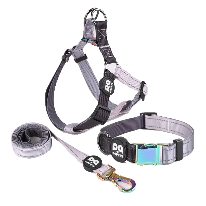 2024 hot selling custom reflective dog harness matching collar leash ombre pet chain strap para perros dog anti-pull harness