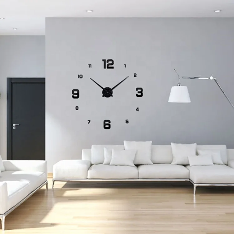
wholesale modern home decorative wall mounted watches frameless sticker 3d DIY wall clocks 