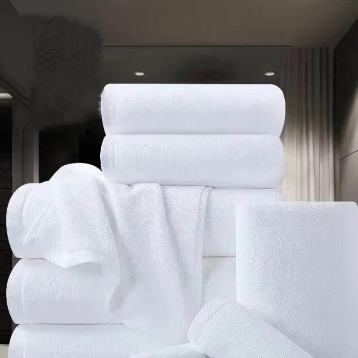 Luxury 32s 100% Cotton Pure White Hotel Terry Bath Towels Custom Logo Cotton Towel Sets