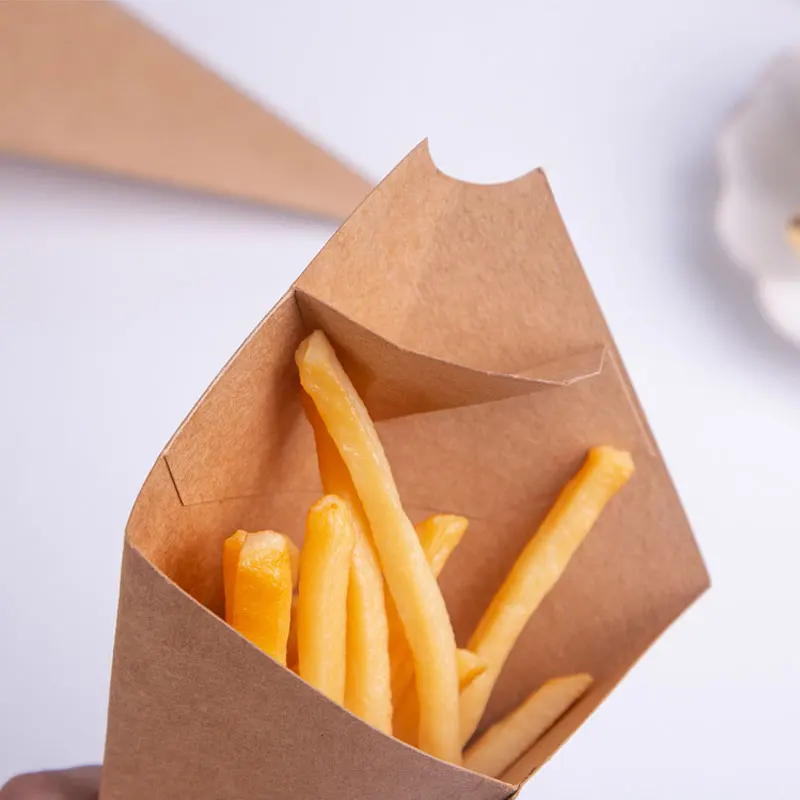 Heepack Paper Boxes For Fast Food Kraft Paper French Fries Potato Chips Snack Cone Box