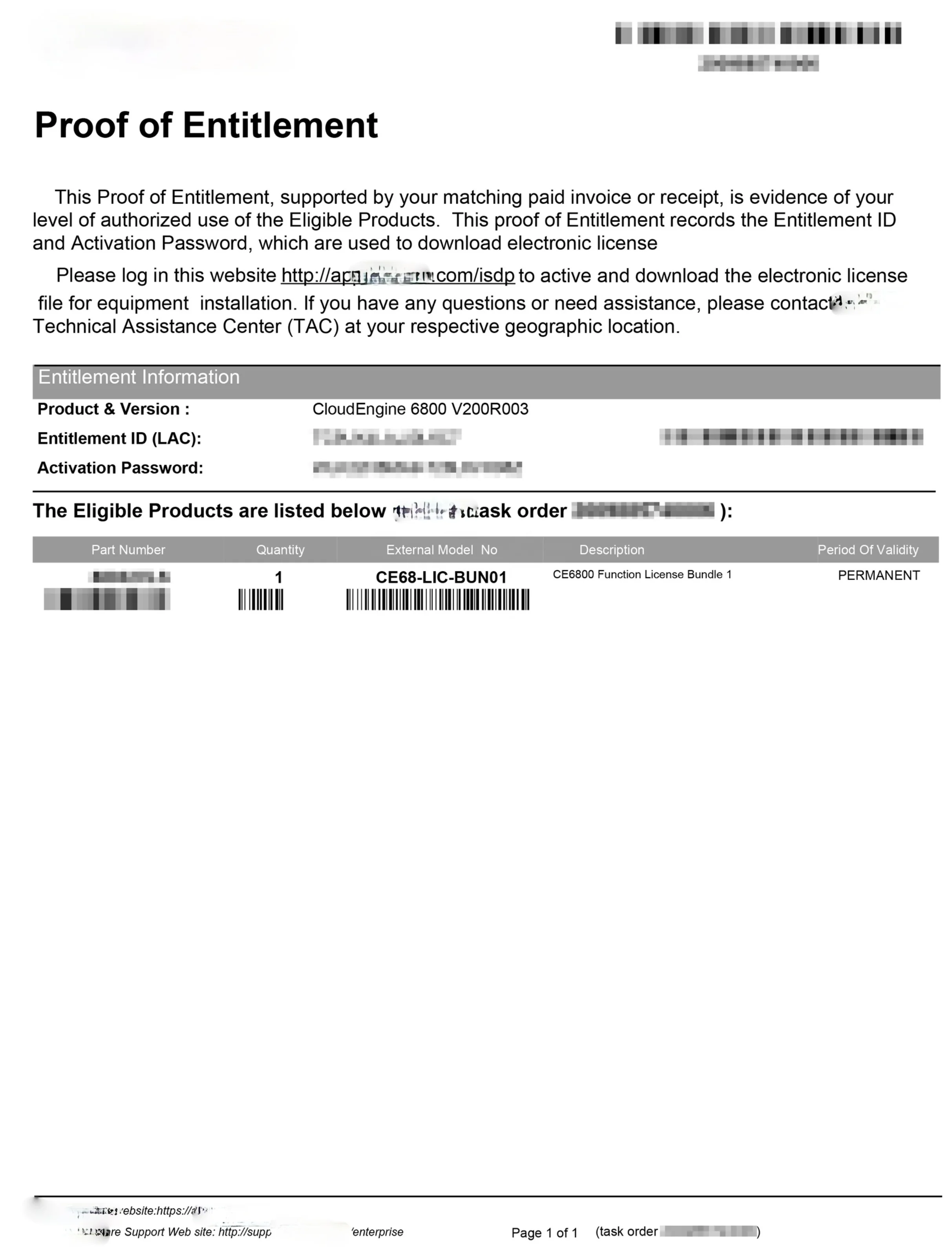  CE6800 функция авторизации пакет 1 лицензии CE68-LIC-BUN01