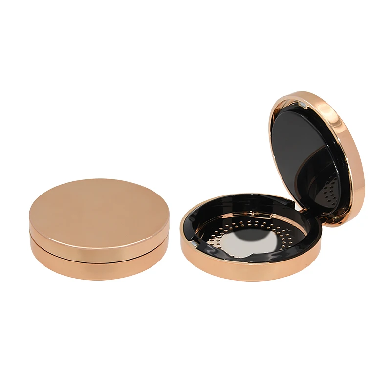 wholesale round mini pocket rose gold compact mirror case 2 layer magnetic powder compact packaging
