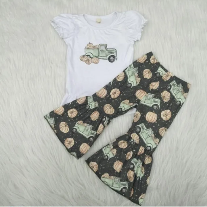 Stock Reayd to ship NO MOQ Cute Floral Boutique Clothes Set Long Sleeve Tunic With Pants Baby Girls Boutique Outfit