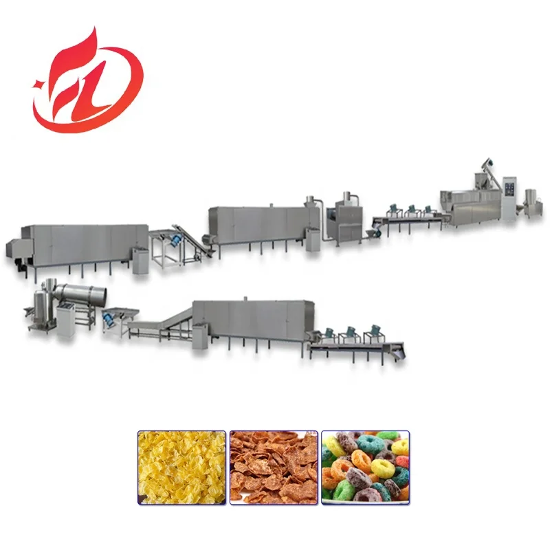 High Productivity Automatic Extruder Production Line for Breakfast Cereals & Corn Flakes Snack Food for Manufacturing Plants