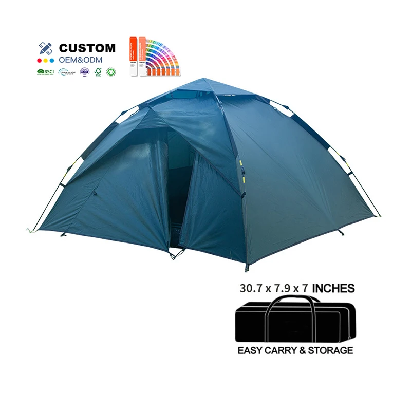 Custom Logo 2-3 Person Automatic Camping Tent Waterproof Polyester One Bedroom Structure Outdoor Travel Picnics Aluminum Pole