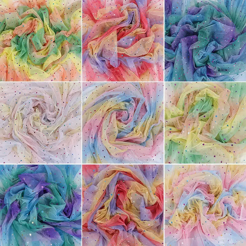 Twinkle Twinkle Little Star 100% Polyester Shiny Tulle Sequins Net Lace Fashion Lace Fabric Tulle For Girls Skirts Solid