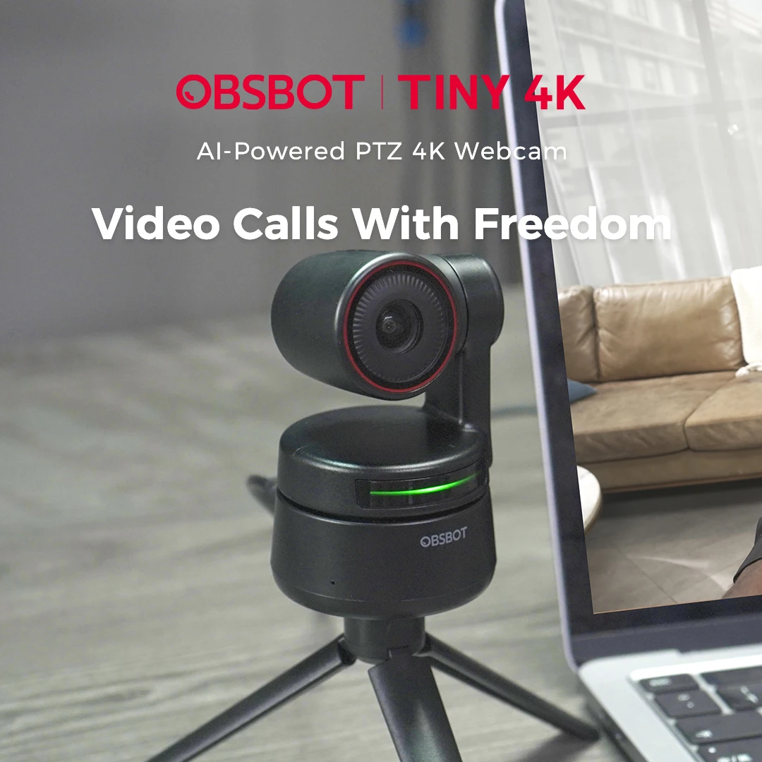Hot Selling 4k 30FPS Web Camera AI-powered PTZ Gesture Control Obsbot Tiny 4k Webcam for Live Stream Video Meeting Remote Class