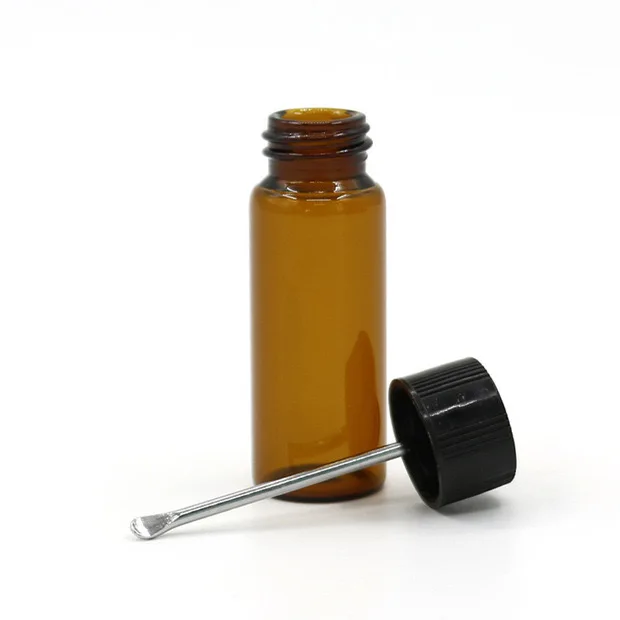 15ml Small Glass Bottles with Snuff Spoons Hard Vials Set for Spice, Powder, Oils, Reagents, Pills, Pocket Size Portable Design