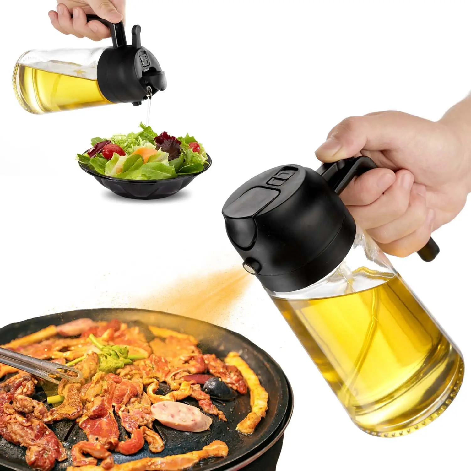 16oz Oil Sprayer for Cooking 2 in 1 Spray & Pour Olive Oil Dispenser 470ml Glass Spray Oil Bottle Kitchen Gadgets