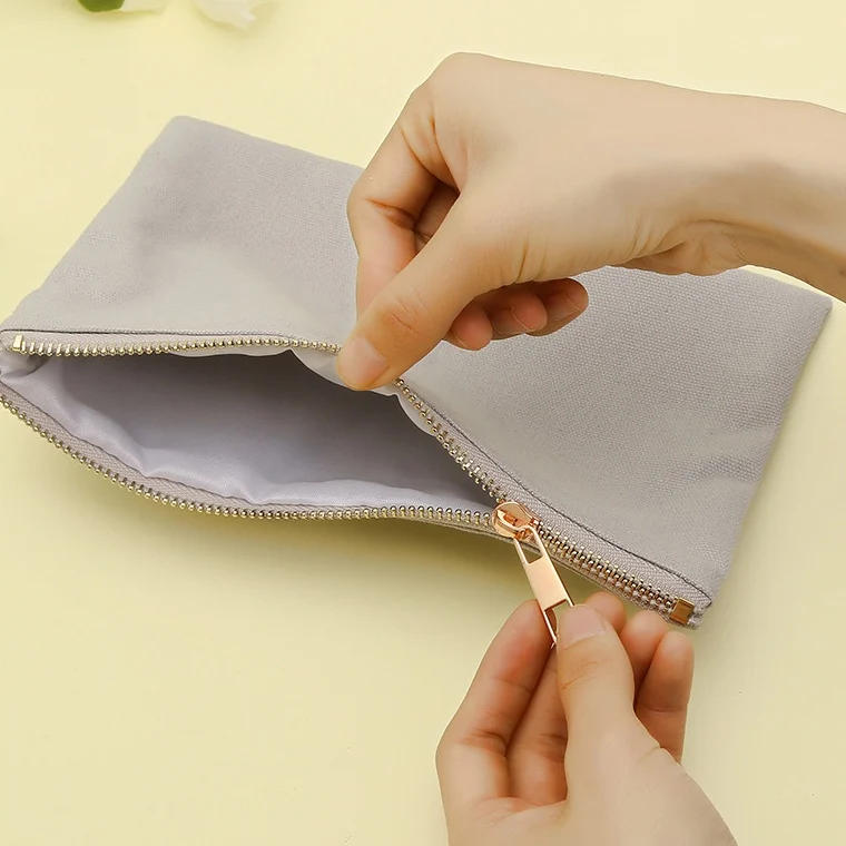 Natural Canvas Cosmetic Pouch Cotton Zipper Pouch Travel Makeup Storage Bag Small Cosmetic Bag For Packaging