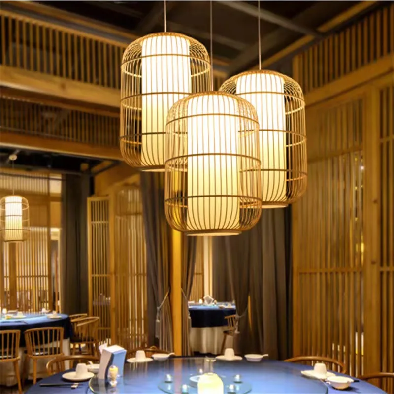 Hanging Light Fixtures Lighting Boho Living Room Decorative Rattan Wicker Woven Shades Lamp For Restaurant Hotel Lobby Decor