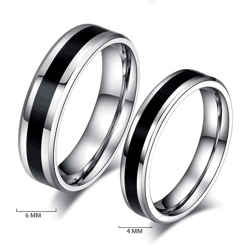 Wholesale Creative Oil Drop Plain Titanium Steel Couple Ring Trendy Enamel Black Wedding Rings
