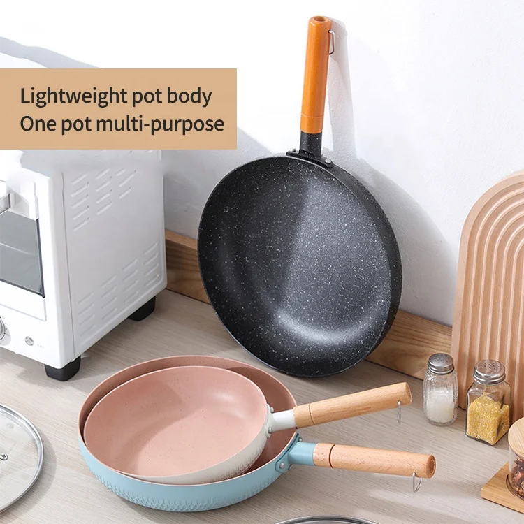 Hot Selling 20cm Cooking Pot Maifan Stone Non Stick Frying Pan Aluminium Fry Pan With Glass Lid