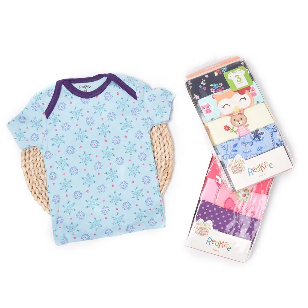 
3.4 kid dress baby clothes Wholesale 5 pack short Sleeve Snaps Button baby t-shirt cloth 