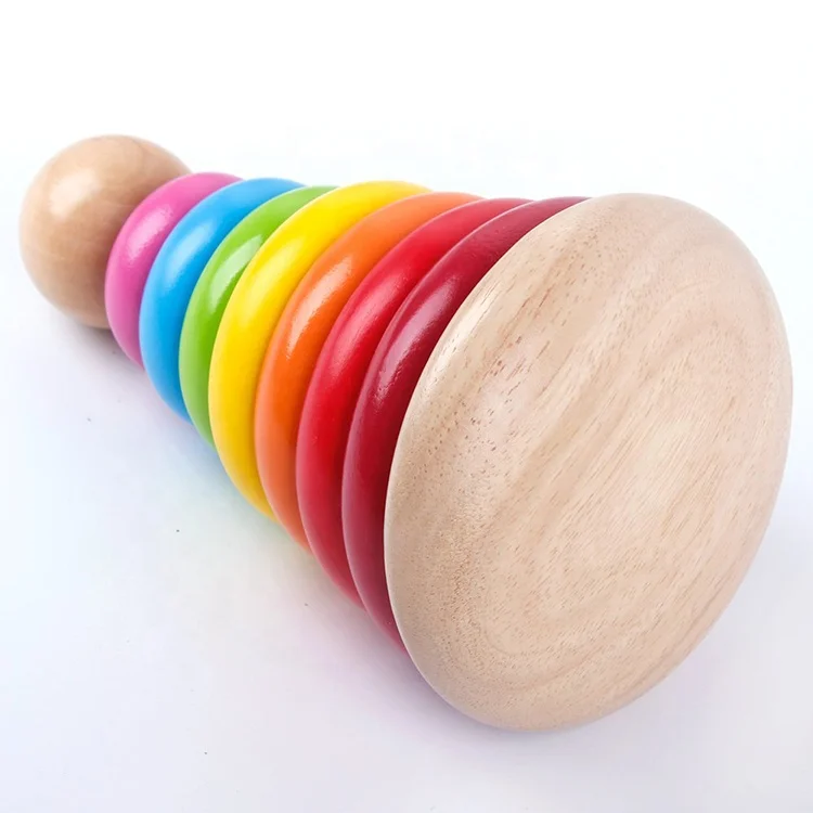 Educational Wooden Intelligent  Rainbow Nesting Wooden Blocks Stacker Rings Hanoi of tower Montessori New Toys For Kids