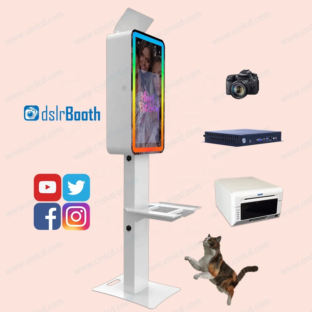 21.5 Inch Photo Booth Selfie Pod Wedding or Party Photo Booth Mirror Selfie Magic Photo Mirror Booth Machine with Printer Kiosk