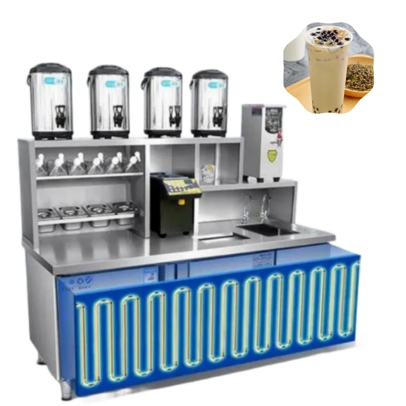 Commercial Stainless Steel Milk Tea Shop Counter Food Shopping Mall Bubble Tea Counter equipment Design milk bubble tea bar