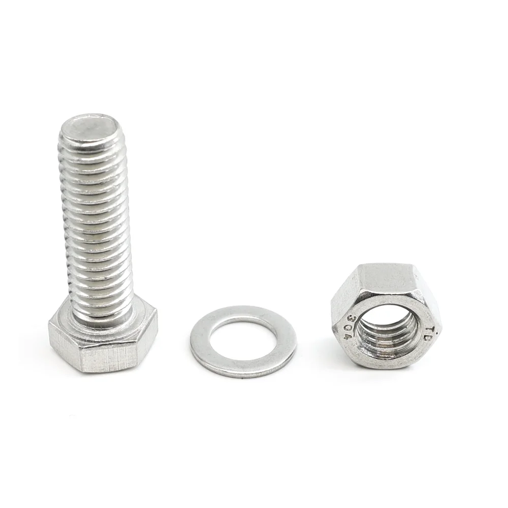 China DIN933 M10 M12 M16 M24 Hex Head Bolt Kits Full Thread Hexagonal Stainless Steel Nut And Bolt