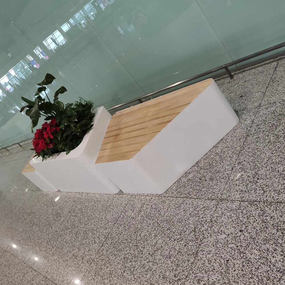 Y822 Airport Hallway Rhombic Leisure Seat Flowerpot Simple Fiberglass Combined Lounge Furniture Durable Indoor Relaxing Bench