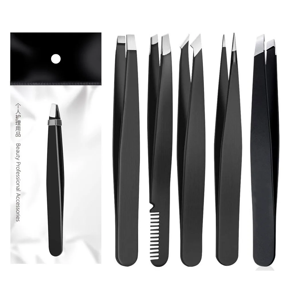 Wholesale stainless steel oblique flat tip multifunctional stainless steel clip facial hair removal eyebrow tweezers eye makeup