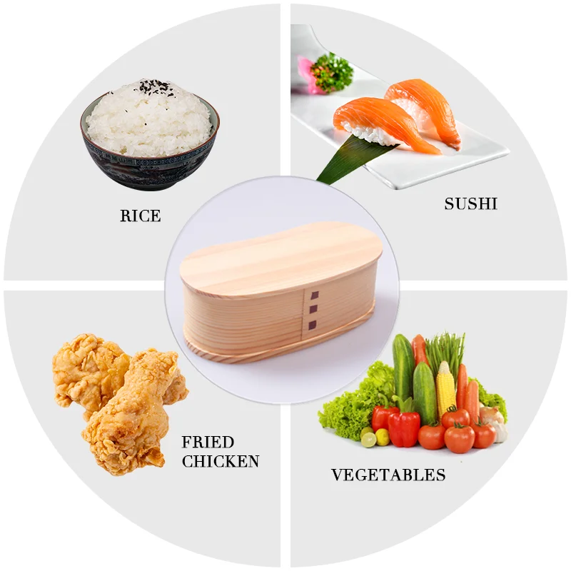 Bamboo natural wooden Lunch Box Bento Box with Internal Separator Cryptomeria Wood Food Container Japanese bento box