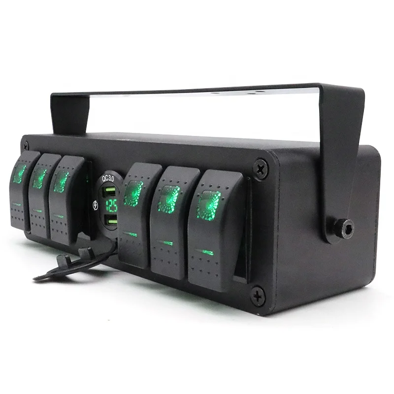 Best Product Amazon 2024 Waterproof 12V Voltmeter Dual USB Charger 6 Gang Marine Rocker Switch Panel Box for Car Boat