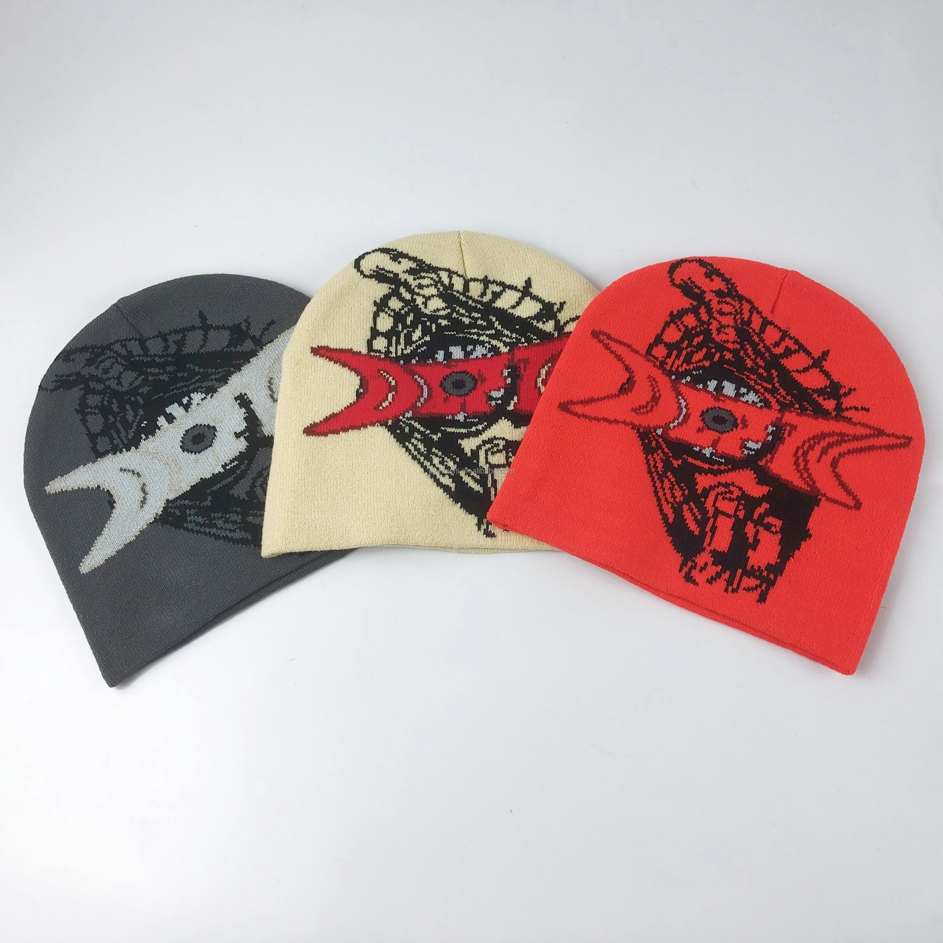 Soft ribbed cuff stripe fleece lined jacquard knit hat winter warm toque woven label beanie with fleece lining