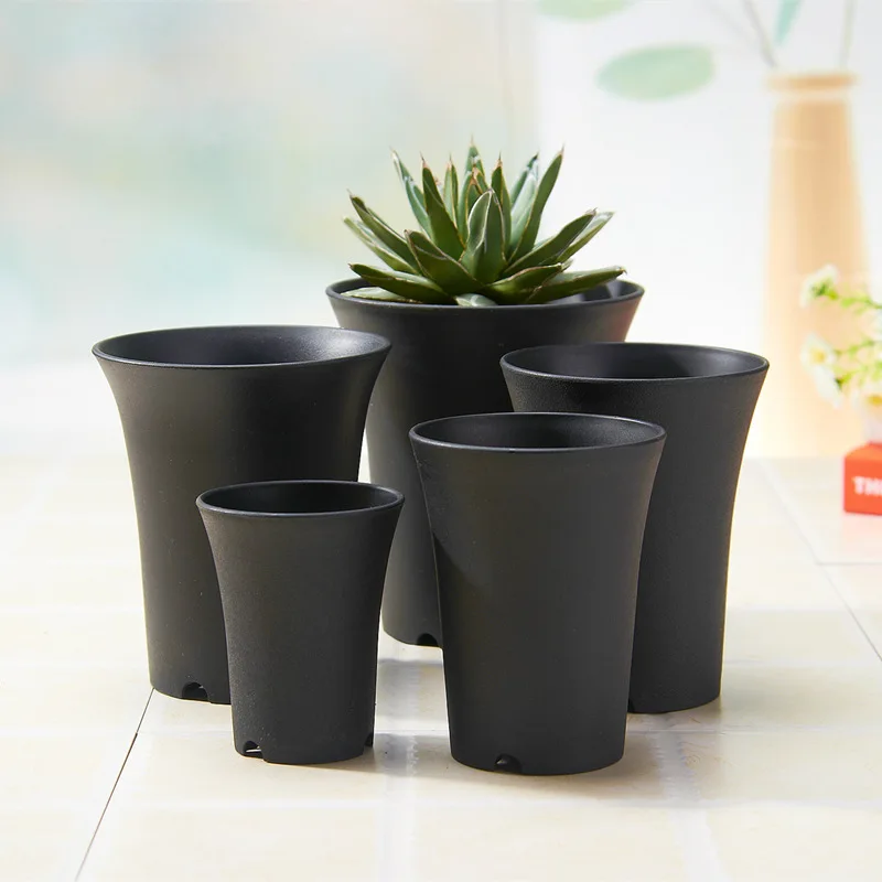 OEM Heightened and thickened multi-specification plastic flower pot black frosted succulent green plant pot factory wholesale