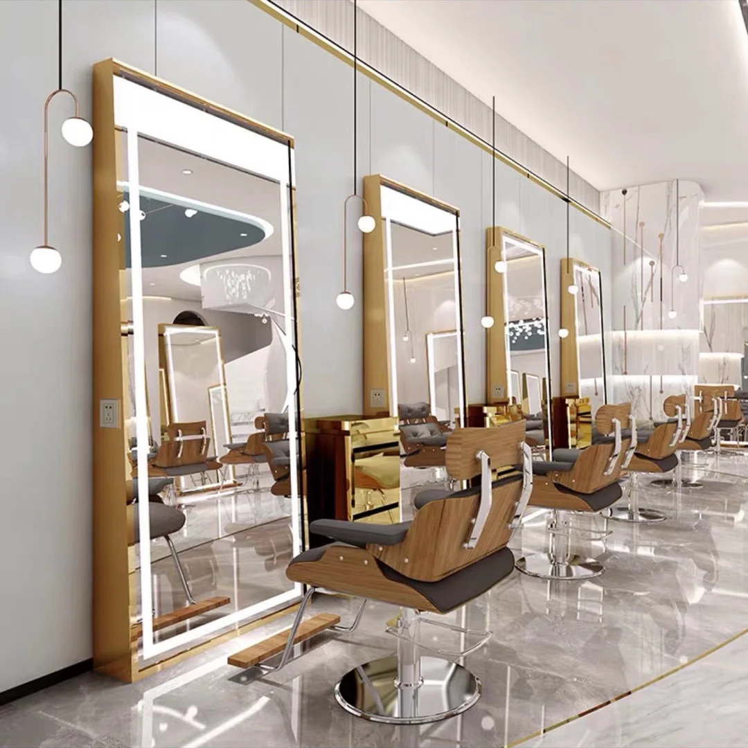 Luxury hair salon makeup double sided led mirror styling station