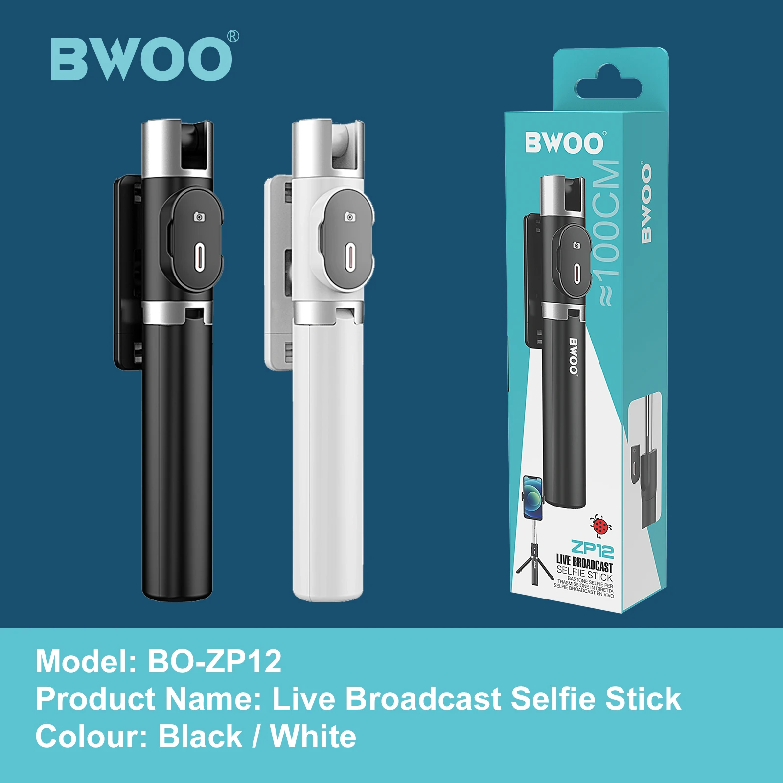 Smart 3 in 1 Wireless Blue tooth Selfie Stick Foldable Handheld Monopod Shutter Remote Extendable Mini