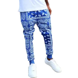 JY37  Lasted design casual long sport pants bandana print mens bandana pants clothes High Street slim running trousers for men