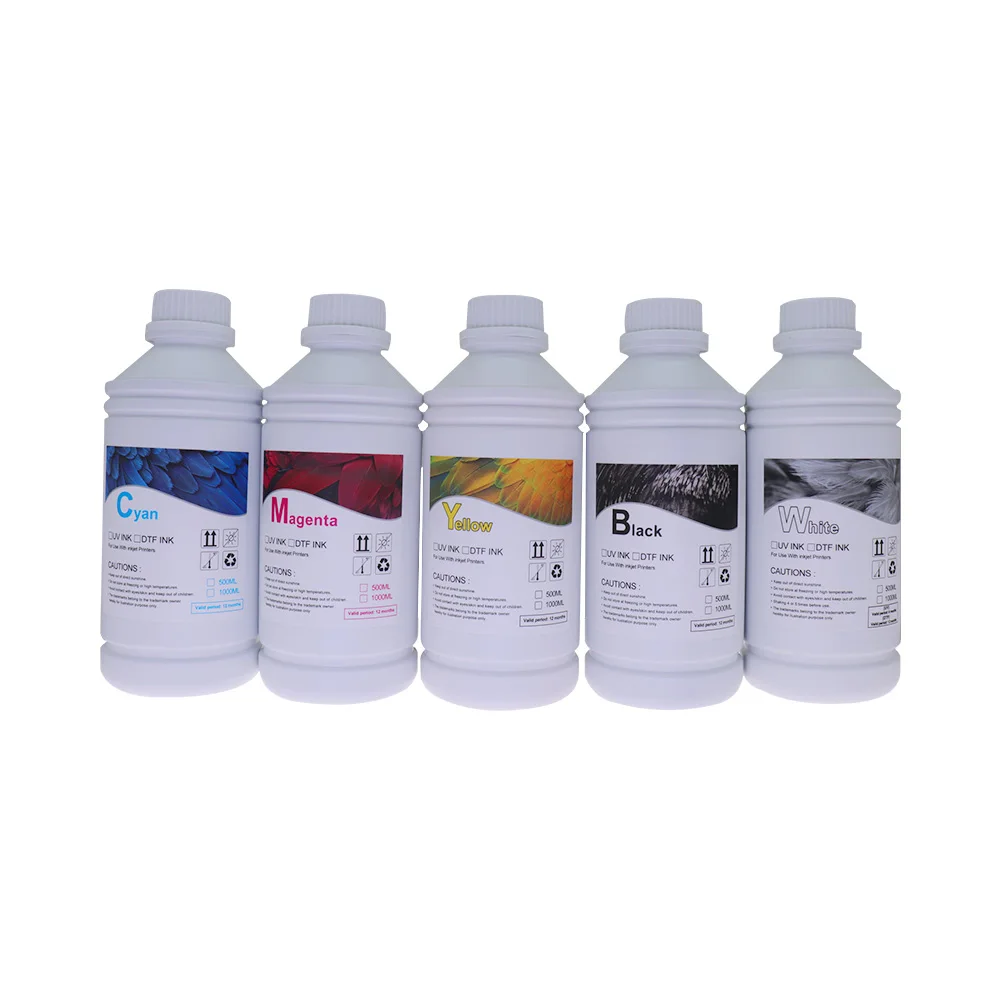 DTF Pet Film Transfer Pigment C M Y K W DTF Ink 1000ml for T-shirt Transfer Printing A3 Film DTF Printer